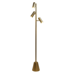 Lumina Brassed Gold Floor Lamp with Rotary Switch Triple Spots Metal Cone Base