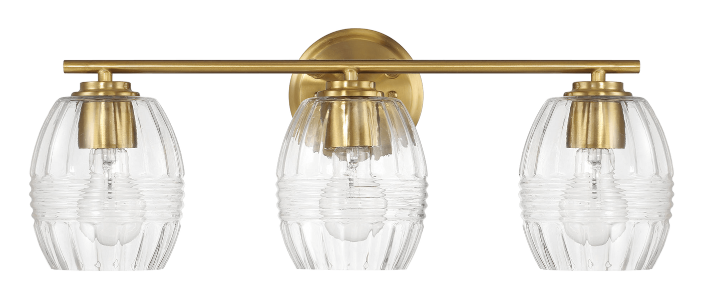 Luster Three Lights Vanity With Clear Glass Mirror Wall Lamp - Satin Brass