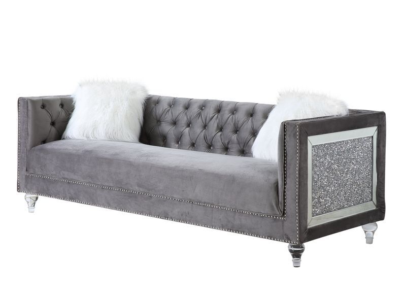 Heibero II Gray Velvet Sofa W/2 Pillows