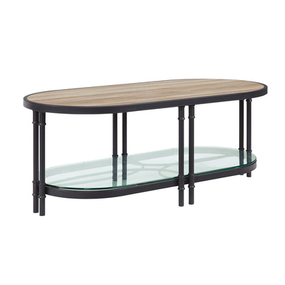 Mesa de centro ovalada Brantley de 120 cm de largo con tablero de madera