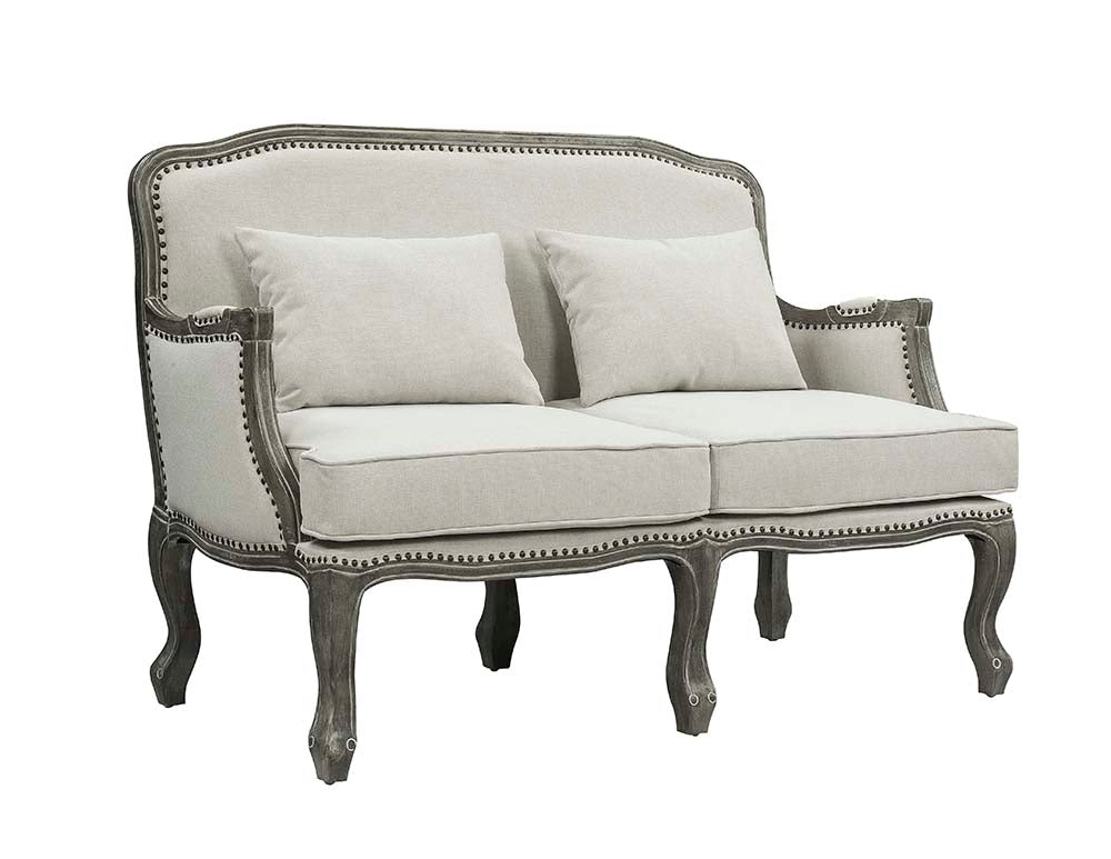Sofá de dos plazas Tania de lino de 142 cm con 2 almohadas