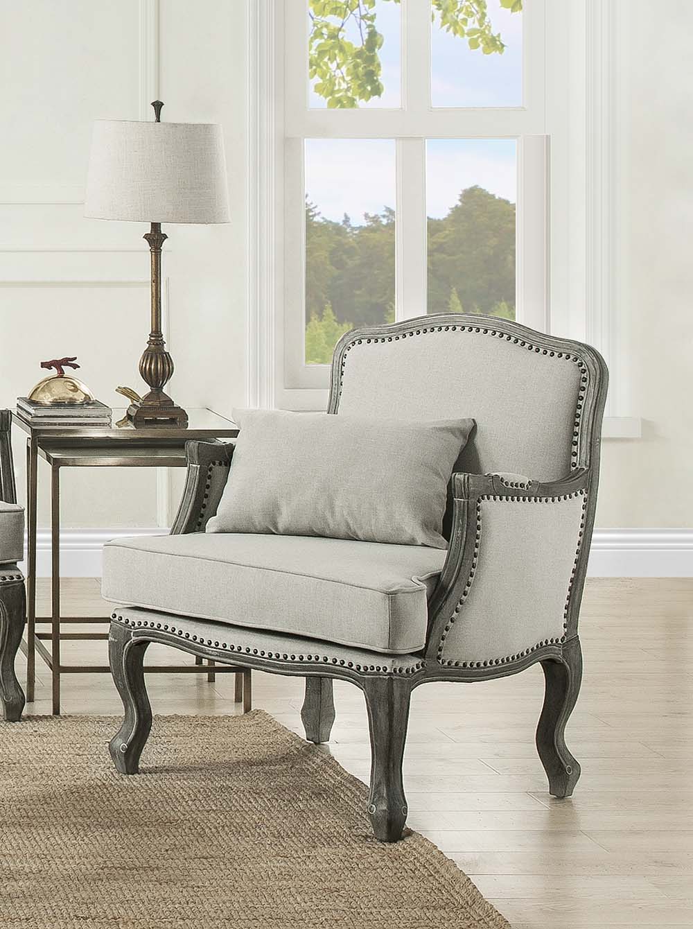 Silla de lino Tania de 74 cm de ancho con almohada