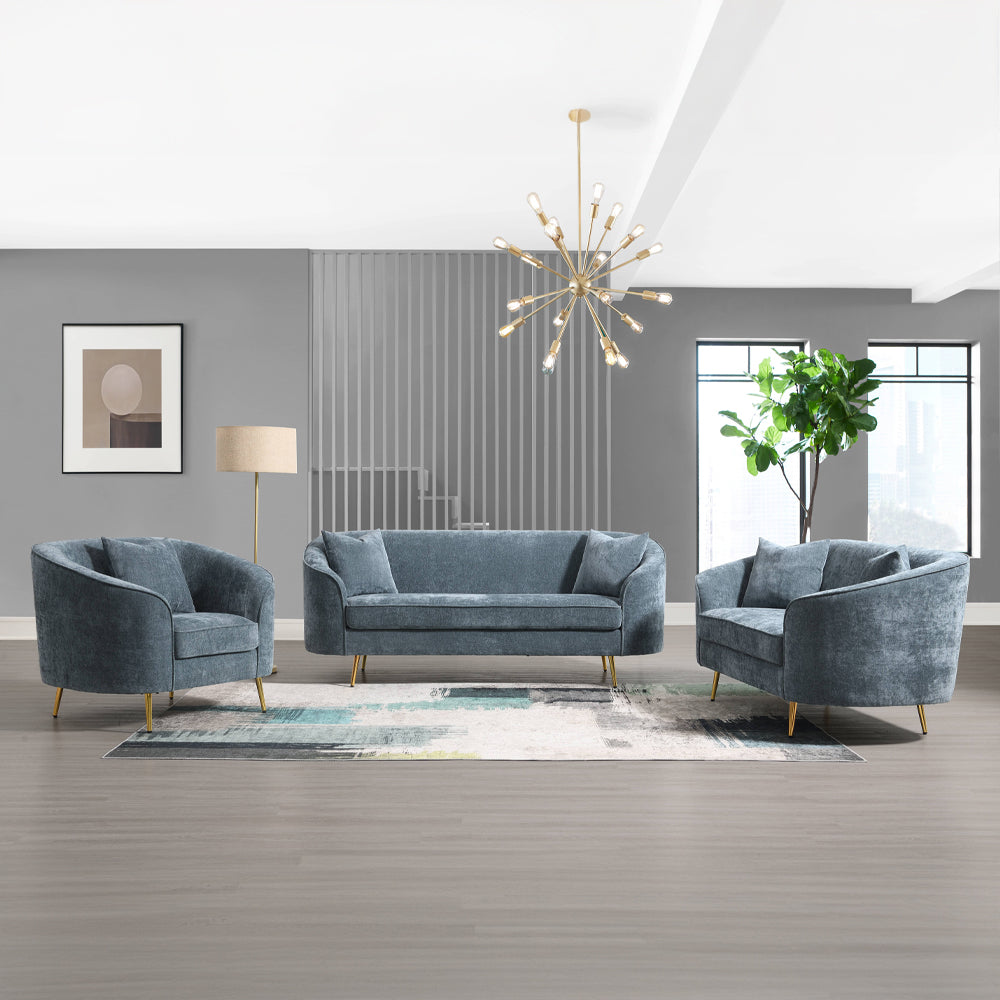 Sofá Nakendra de chenilla de 195 cm con dos almohadas