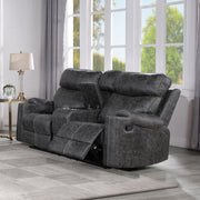 Loveseat tapizado Hirah con movimiento, consola y puerto USB