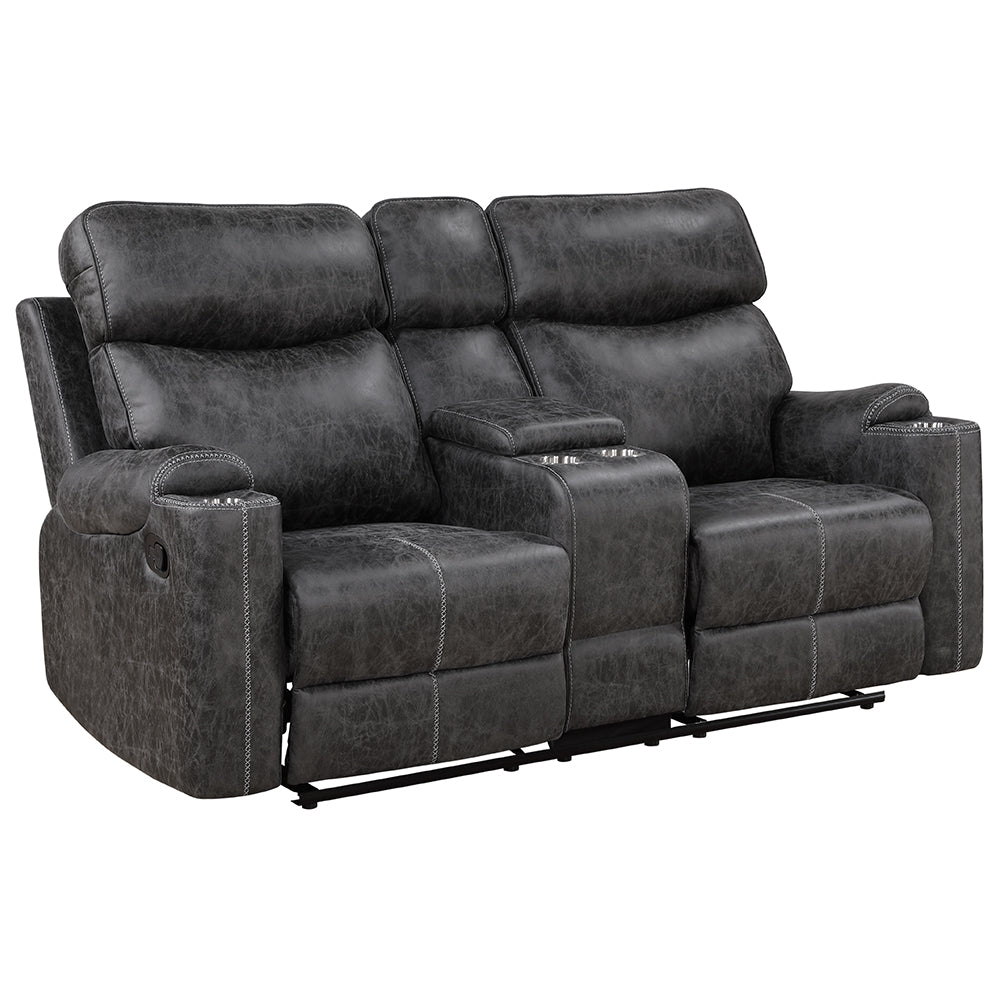 Loveseat tapizado Hirah con movimiento, consola y puerto USB