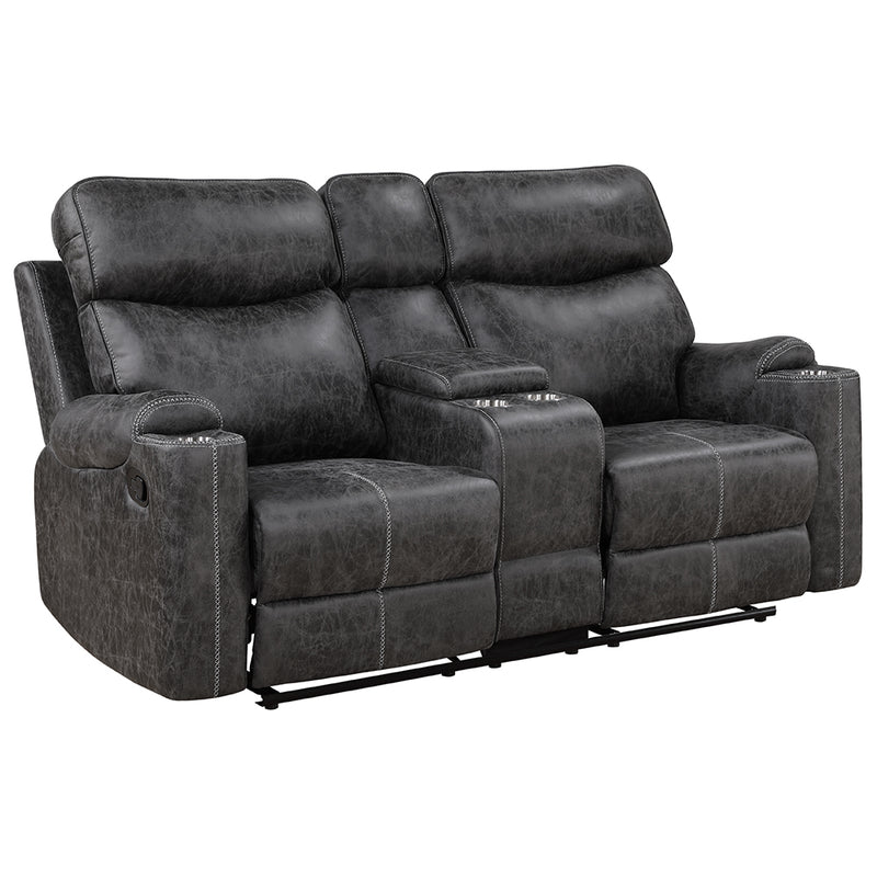 Loveseat tapizado Hirah con movimiento, consola y puerto USB