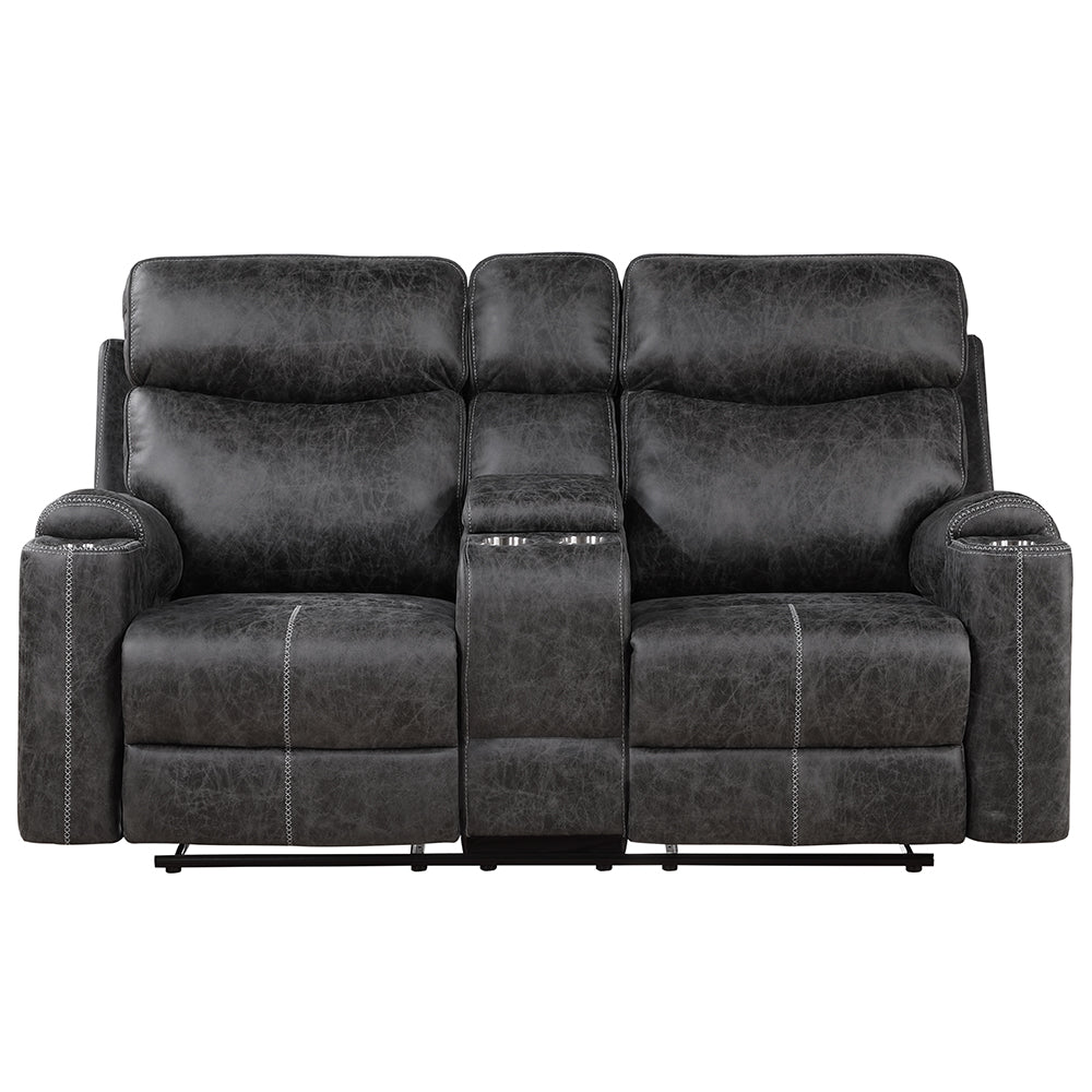 Loveseat tapizado Hirah con movimiento, consola y puerto USB