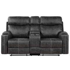 Loveseat tapizado Hirah con movimiento, consola y puerto USB