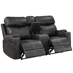 Loveseat tapizado Hirah con movimiento, consola y puerto USB
