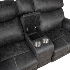 Loveseat tapizado Hirah con movimiento, consola y puerto USB
