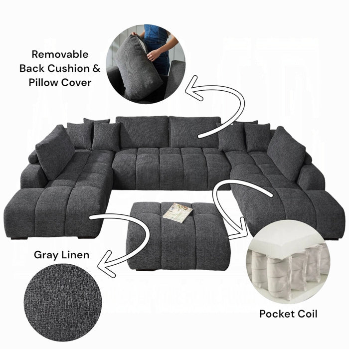 Chosen Gray Chenille 3PC Sectional Sofa with 6 Pillows