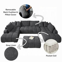 Chosen Gray Chenille 3PC Sectional Sofa with 6 Pillows
