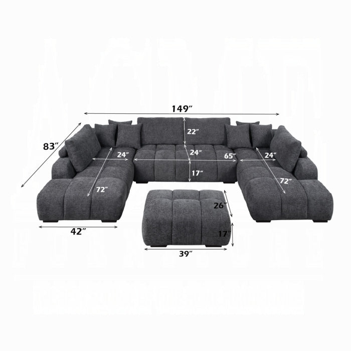 Chosen Gray Chenille 3PC Sectional Sofa with 6 Pillows
