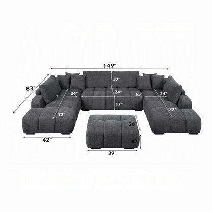 Chosen Gray Chenille 3PC Sectional Sofa with 6 Pillows
