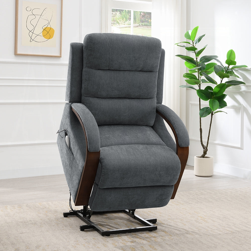 Kayla Power Recliner w/Lift & Heating & Massage - Gray Chenille