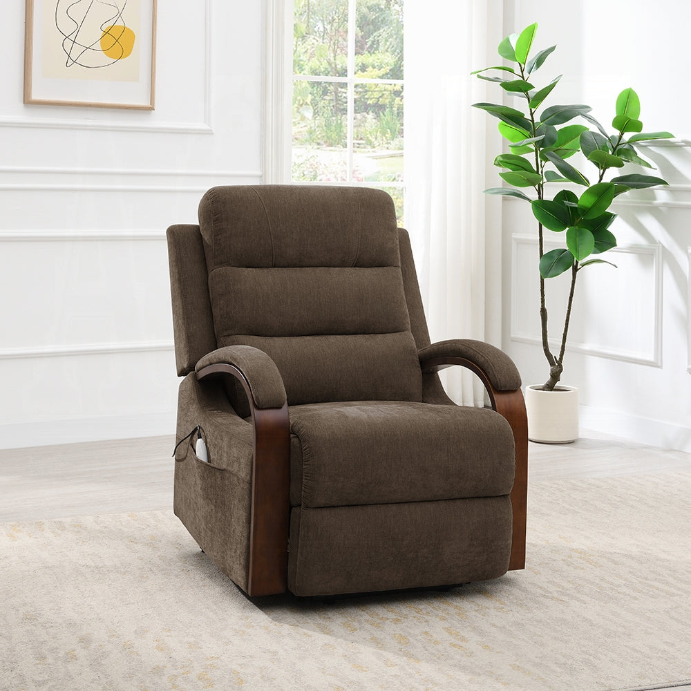 Kayla Power Recliner w/Lift & Heating & Massage - Chocolate Chenille