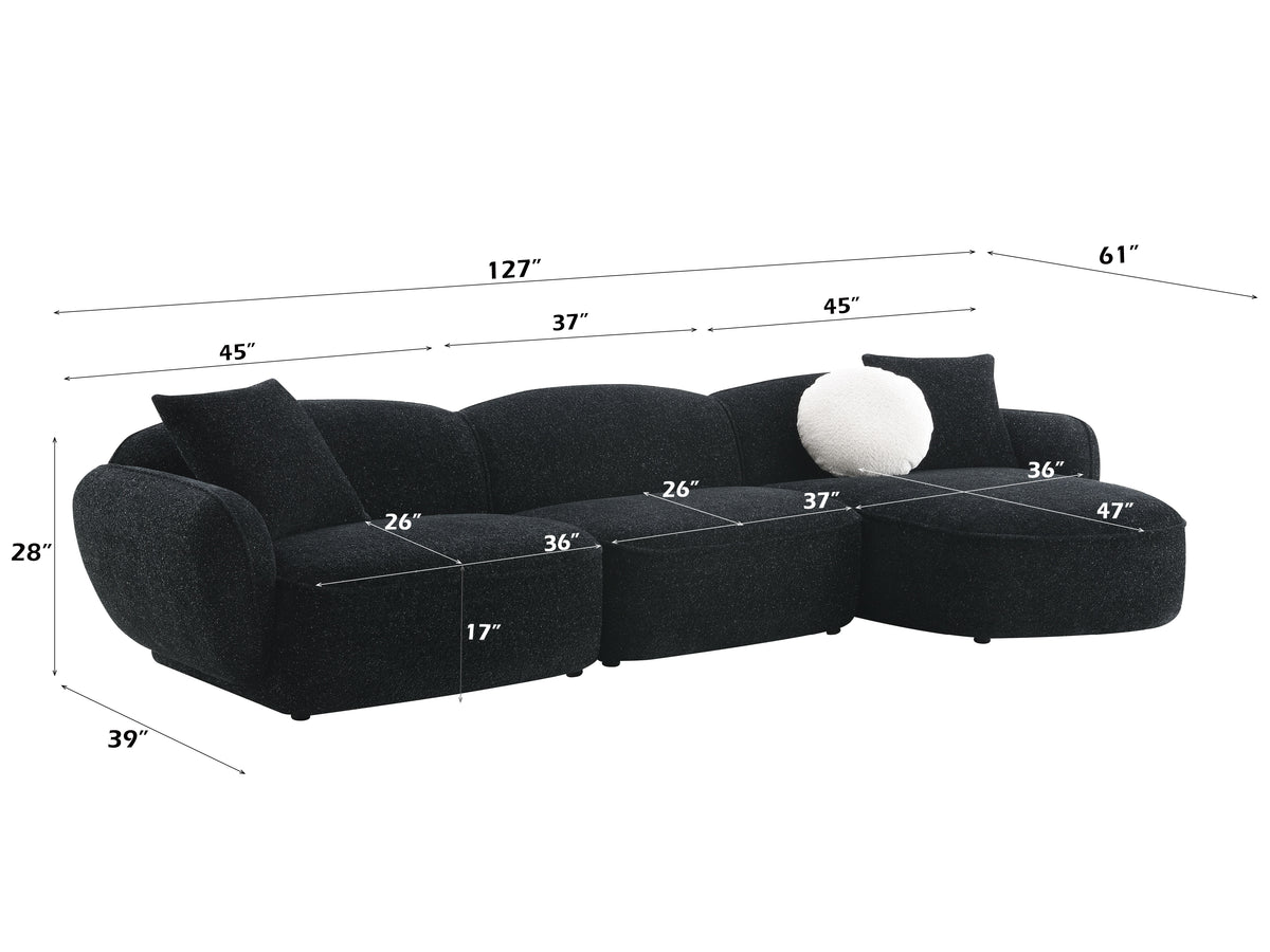 Lucifer Sectional Sofa w/3 Pillows