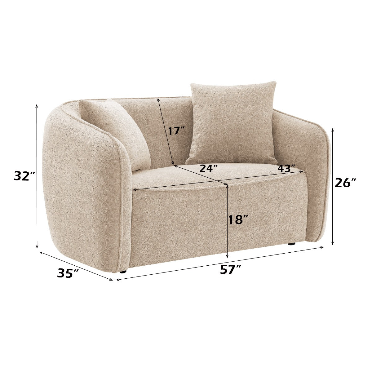 Keith Loveseat w/2 Pillows - Beige Chenille