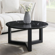 Dara Coffee Table - Natural Marble Top & Black (32"Dia x 16"H)