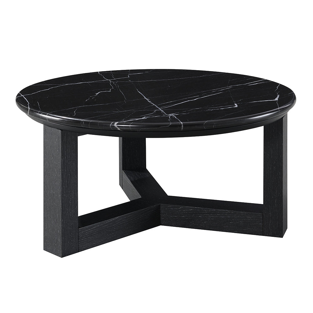 Dara Coffee Table - Natural Marble Top & Black (32"Dia x 16"H)