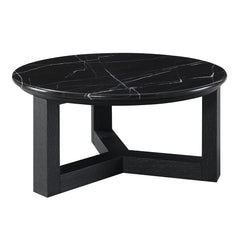 Dara Coffee Table - Natural Marble Top & Black (32"Dia x 16"H)
