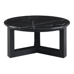 Dara Coffee Table - Natural Marble Top & Black (32"Dia x 16"H)