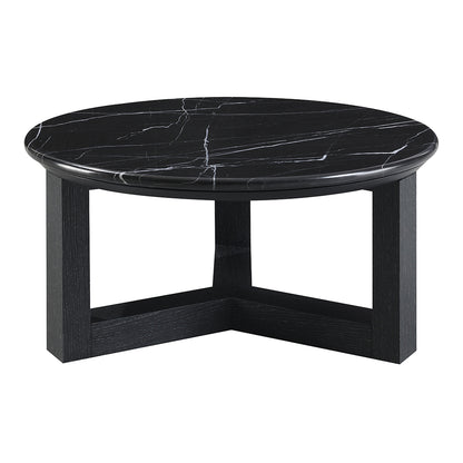 Dara Coffee Table - Natural Marble Top & Black (32"Dia x 16"H)
