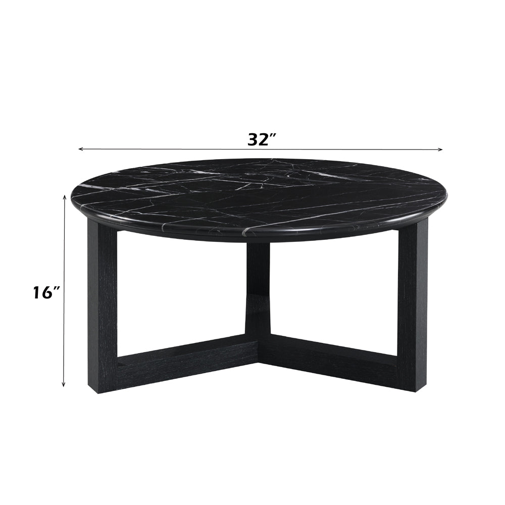 Dara Coffee Table - Natural Marble Top & Black (32"Dia x 16"H)