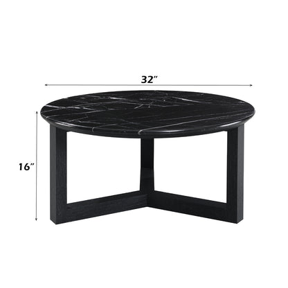 Dara Coffee Table - Natural Marble Top & Black (32"Dia x 16"H)