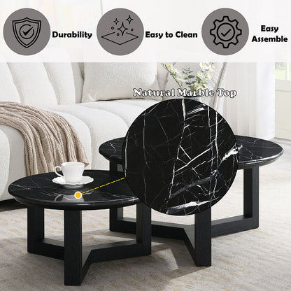 Dara Coffee Table - Natural Marble Top & Black (32"Dia x 16"H)