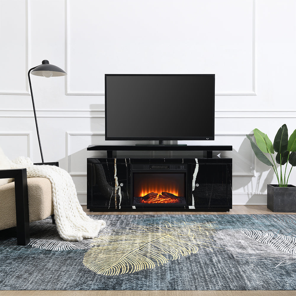 Mueble de TV rectangular Drisana de 59" de largo con dos puertas y chimenea