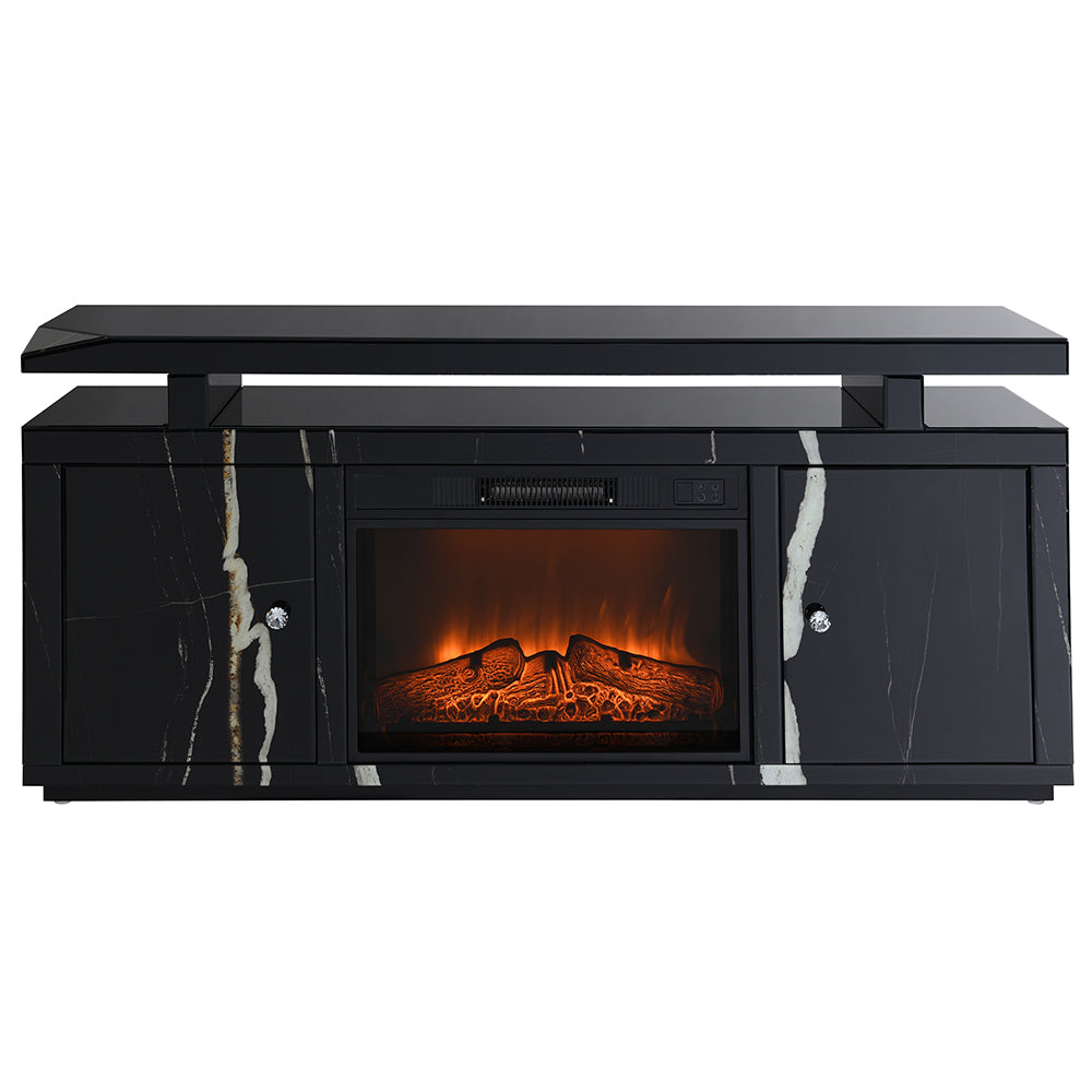 Mueble de TV rectangular Drisana de 59" de largo con dos puertas y chimenea