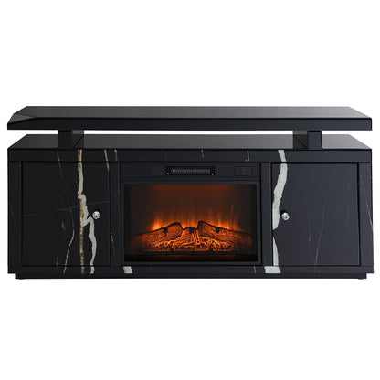 Mueble de TV rectangular Drisana de 59" de largo con dos puertas y chimenea