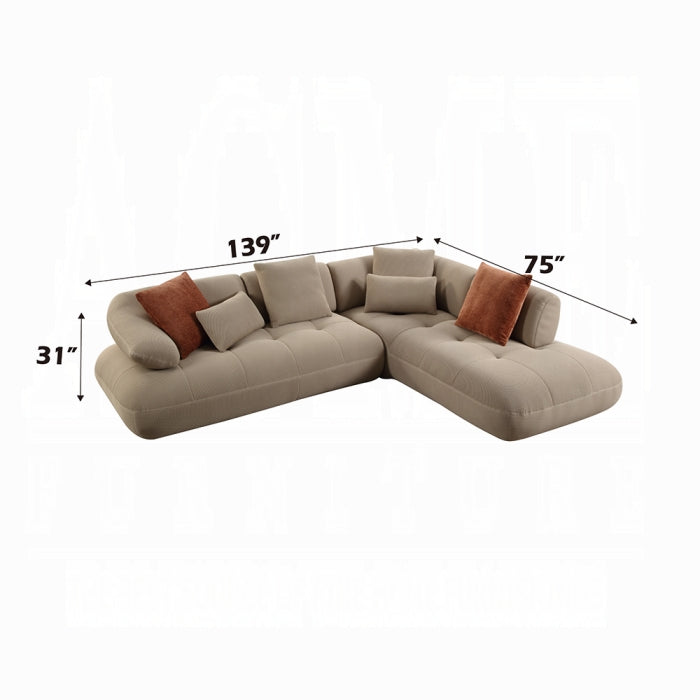 Carrick 139" Upholstered Sectional Sofa – Modern Comfort w/ 6 Pillows
