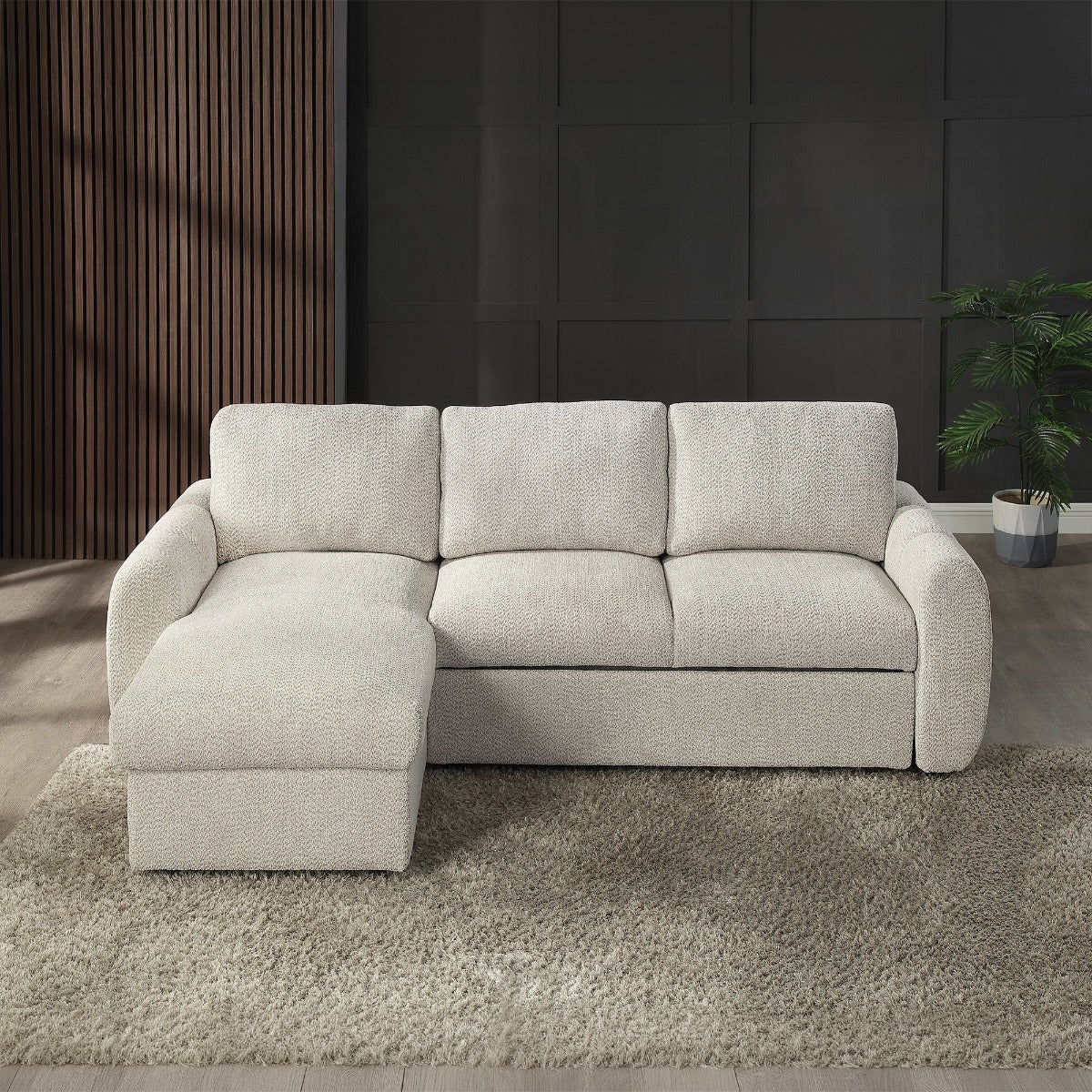 Nuriel Reversible Sectional Sofa w/Sleeper & Storage - Beige Boucle