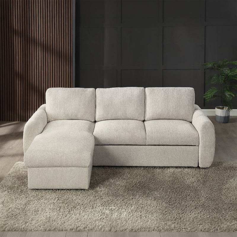 Nuriel Reversible Sectional Sofa w/Sleeper & Storage - Beige Boucle