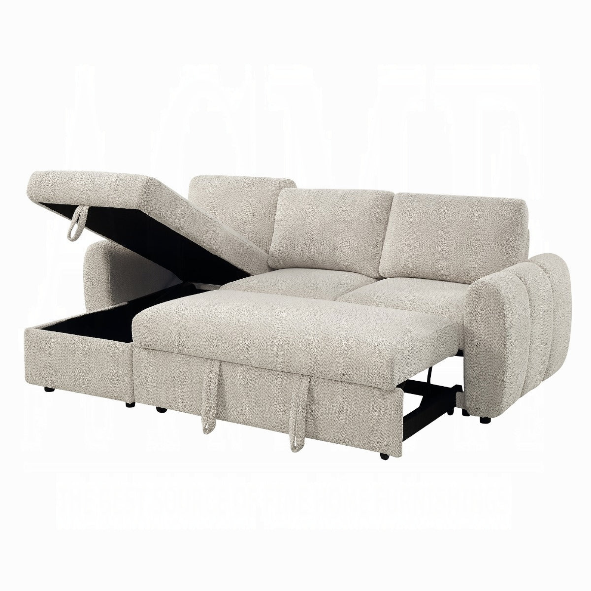 Nuriel Reversible Sectional Sofa w/Sleeper & Storage - Beige Boucle