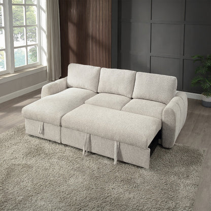 Nuriel Reversible Sectional Sofa w/Sleeper & Storage - Beige Boucle