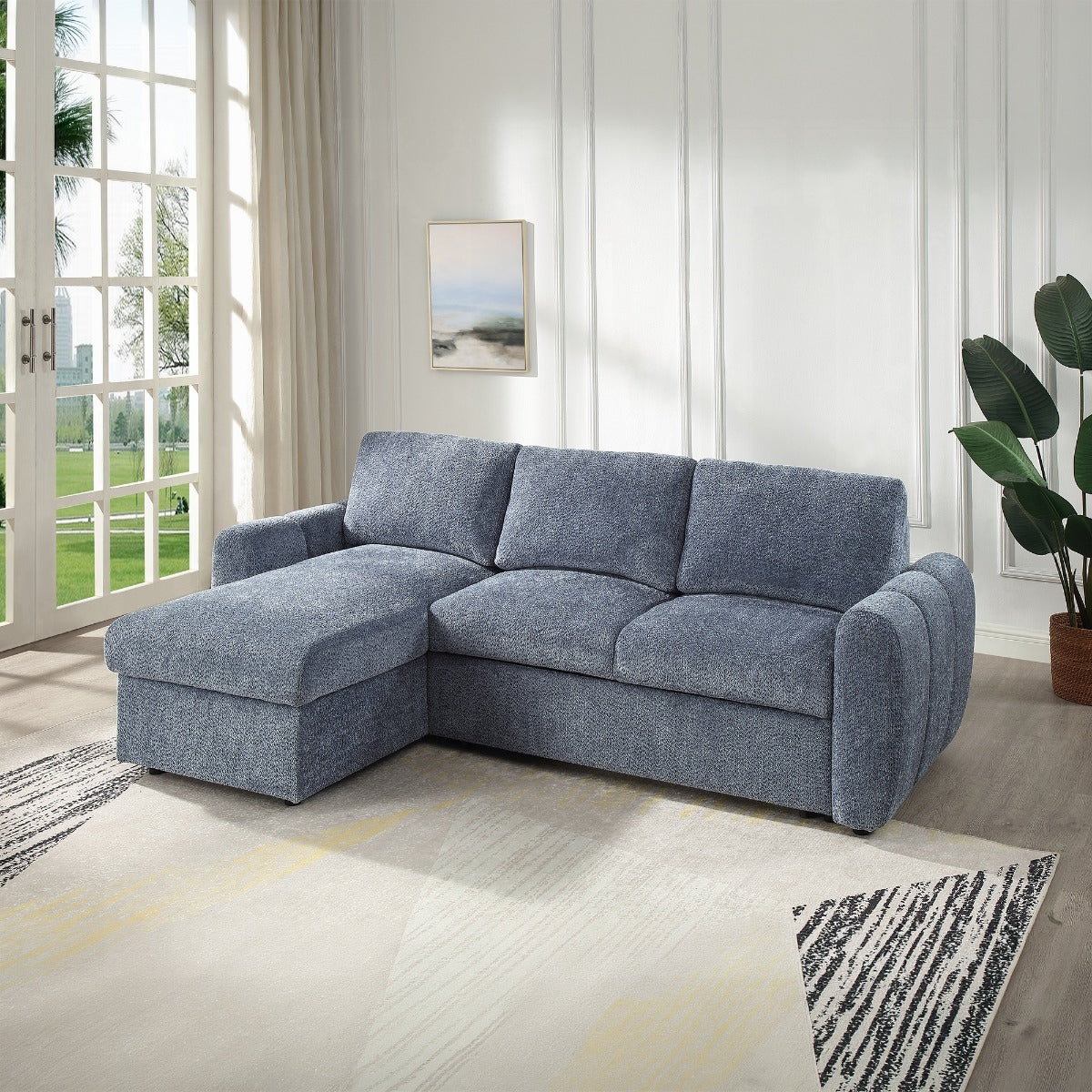 Nuriel Reversible Sectional Sofa w/Sleeper & Storage - Blue Boucle