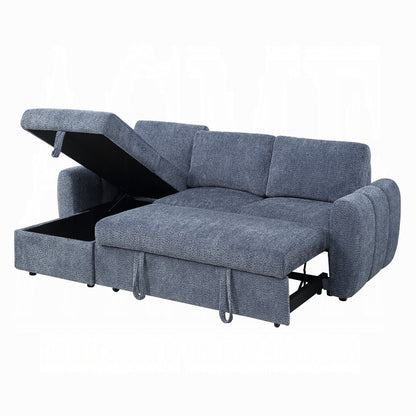 Nuriel Reversible Sectional Sofa w/Sleeper & Storage - Blue Boucle