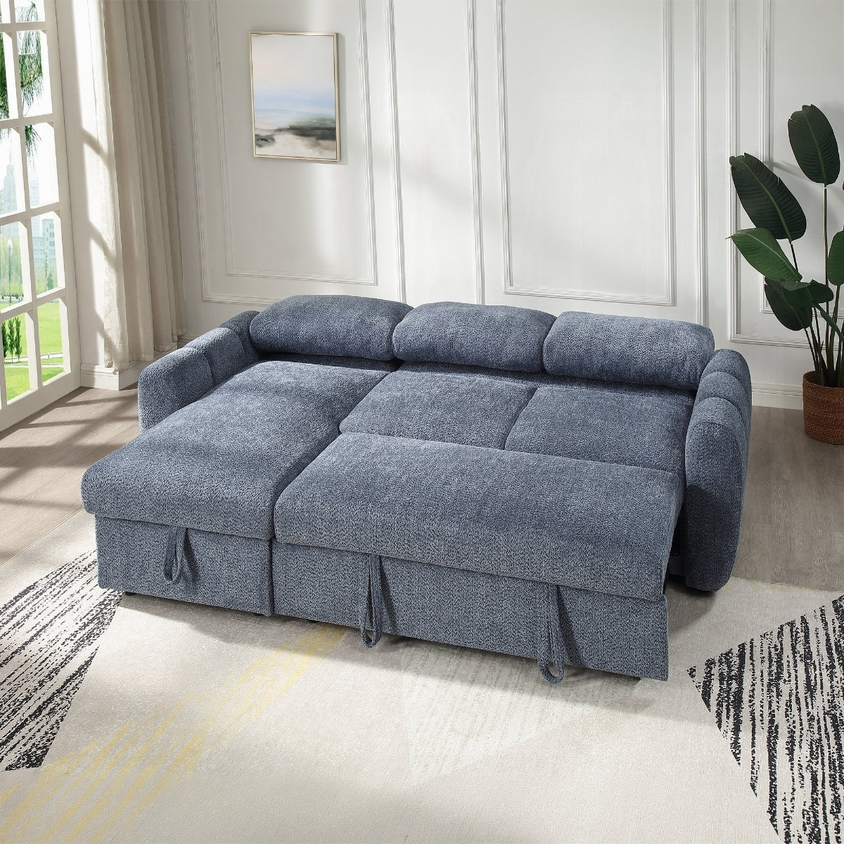 Nuriel Reversible Sectional Sofa w/Sleeper & Storage - Blue Boucle
