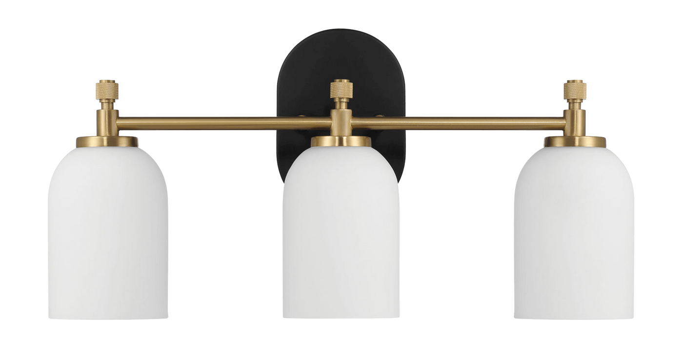 Meadows Three Lights Vanity Brushed Gold Bathroom Wall Light for Bathroom Over Mirror 20.5"W × 10.125"H × 5.5"E with White Frosted Glass