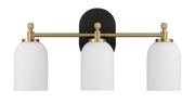 Meadows Three Lights Vanity Brushed Gold Bathroom Wall Light for Bathroom Over Mirror 20.5"W × 10.125"H × 5.5"E with White Frosted Glass