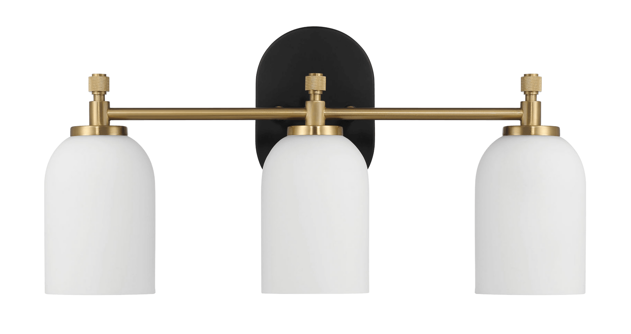 Meadows Three Lights Vanity Brushed Gold Bathroom Wall Light for Bathroom Over Mirror 20.5"W × 10.125"H × 5.5"E with White Frosted Glass