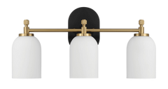 Meadows Three Lights Vanity Brushed Gold Bathroom Wall Light for Bathroom Over Mirror 20.5"W × 10.125"H × 5.5"E with White Frosted Glass