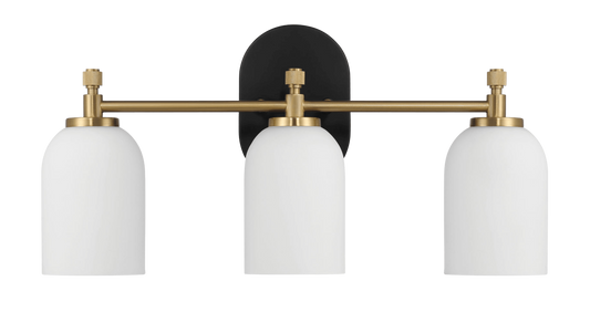Meadows Three Lights Vanity Brushed Gold Bathroom Wall Light for Bathroom Over Mirror 20.5"W × 10.125"H × 5.5"E with White Frosted Glass