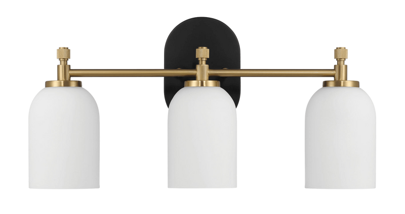 Meadows Three Lights Vanity Brushed Gold Bathroom Wall Light for Bathroom Over Mirror 20.5"W × 10.125"H × 5.5"E with White Frosted Glass