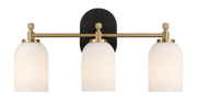 Meadows Three Lights Vanity Brushed Gold Bathroom Wall Light for Bathroom Over Mirror 20.5"W × 10.125"H × 5.5"E with White Frosted Glass