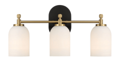 Meadows Three Lights Vanity Brushed Gold Bathroom Wall Light for Bathroom Over Mirror 20.5"W × 10.125"H × 5.5"E with White Frosted Glass