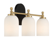 Meadows Three Lights Vanity Brushed Gold Bathroom Wall Light for Bathroom Over Mirror 20.5"W × 10.125"H × 5.5"E with White Frosted Glass